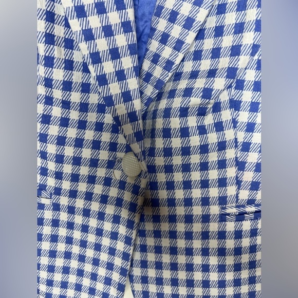 ISSAC Mizrahi Women's Coat Check Blazer Size 12 Blue - Picture 5 of 6